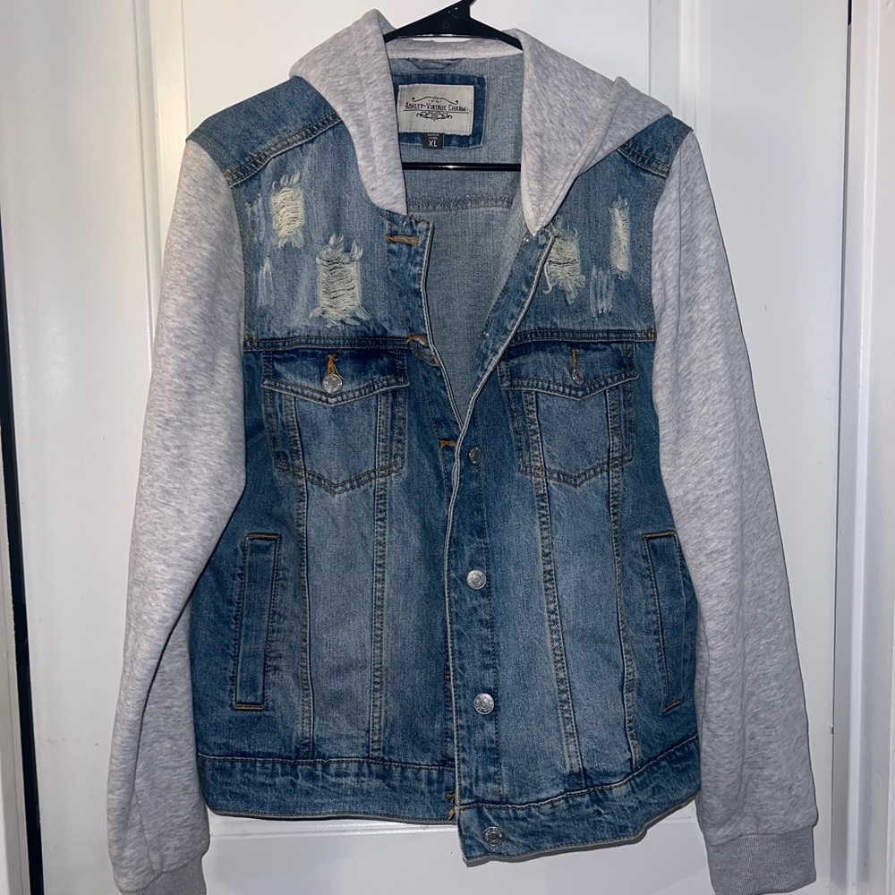 Denim Jacket with Gray Hoodie